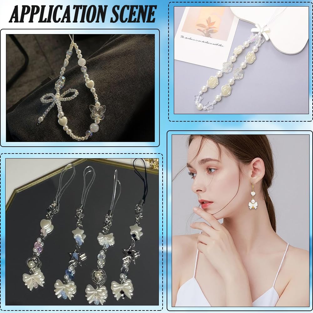 SUNNYCLUE 1 Box 520Pcs 6 Styles White Bow Beads Imitation Pearl Beads Bulk Cute ABS Plastic Round Pearls Bows Star Heart Bead for Jewelry Making DIY Crafting Bracelets Necklaces Earrings Women Gifts - Image 5