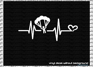 Sky diving Decal - Heartbeat sky diving Decal - VRS vinyl sticker - Sky Diver silhouette car window/laptop decals/fridge stickers (7" x 3")