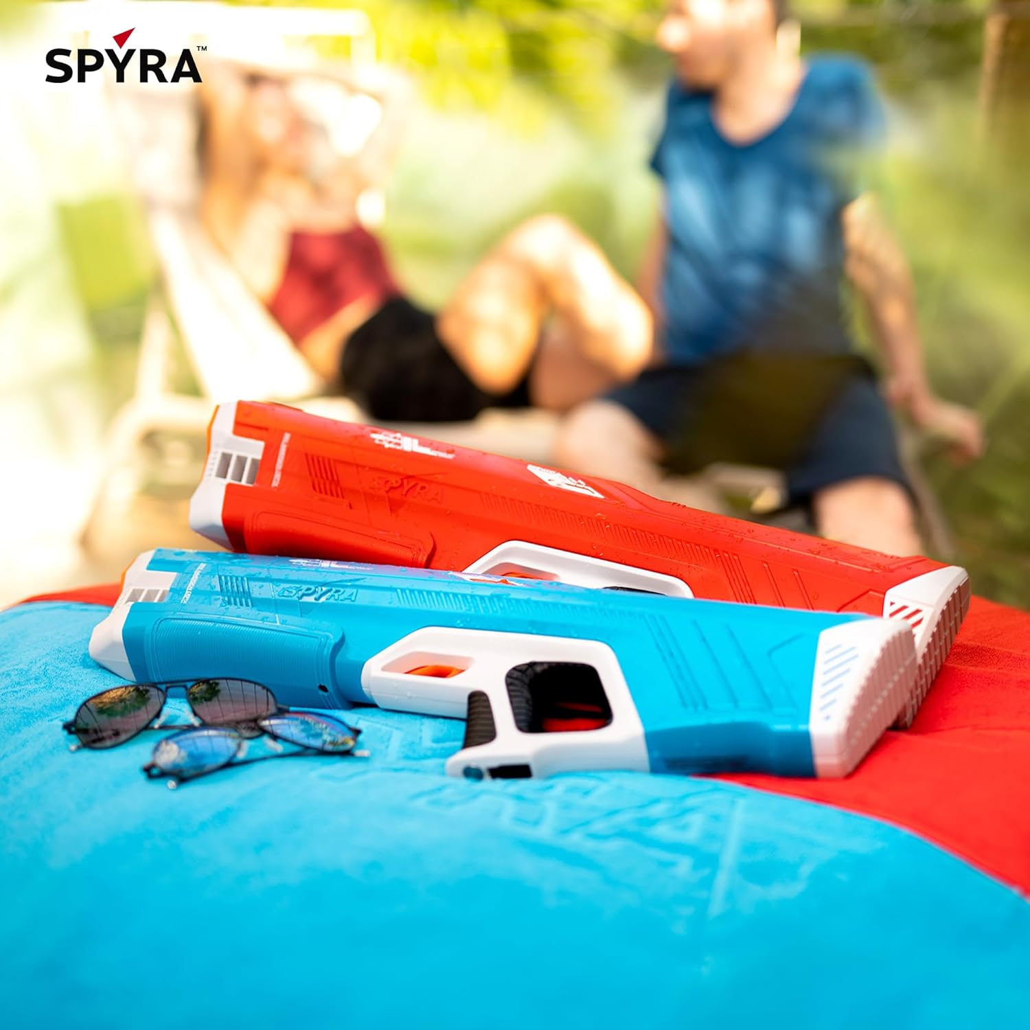 SPYRA 2 Pack Electric Water Blaster with LED Display, 50 Foot Range, and 3 Modes for Backyard, Beach and Outdoor Pool Activities, SpyraThree, Red