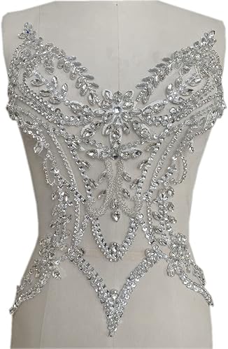 Apliques de encaje hechos a mano con diamantes de imitación para coser en cuentas de lentejuelas para accesorios de vestir de niña (plata)