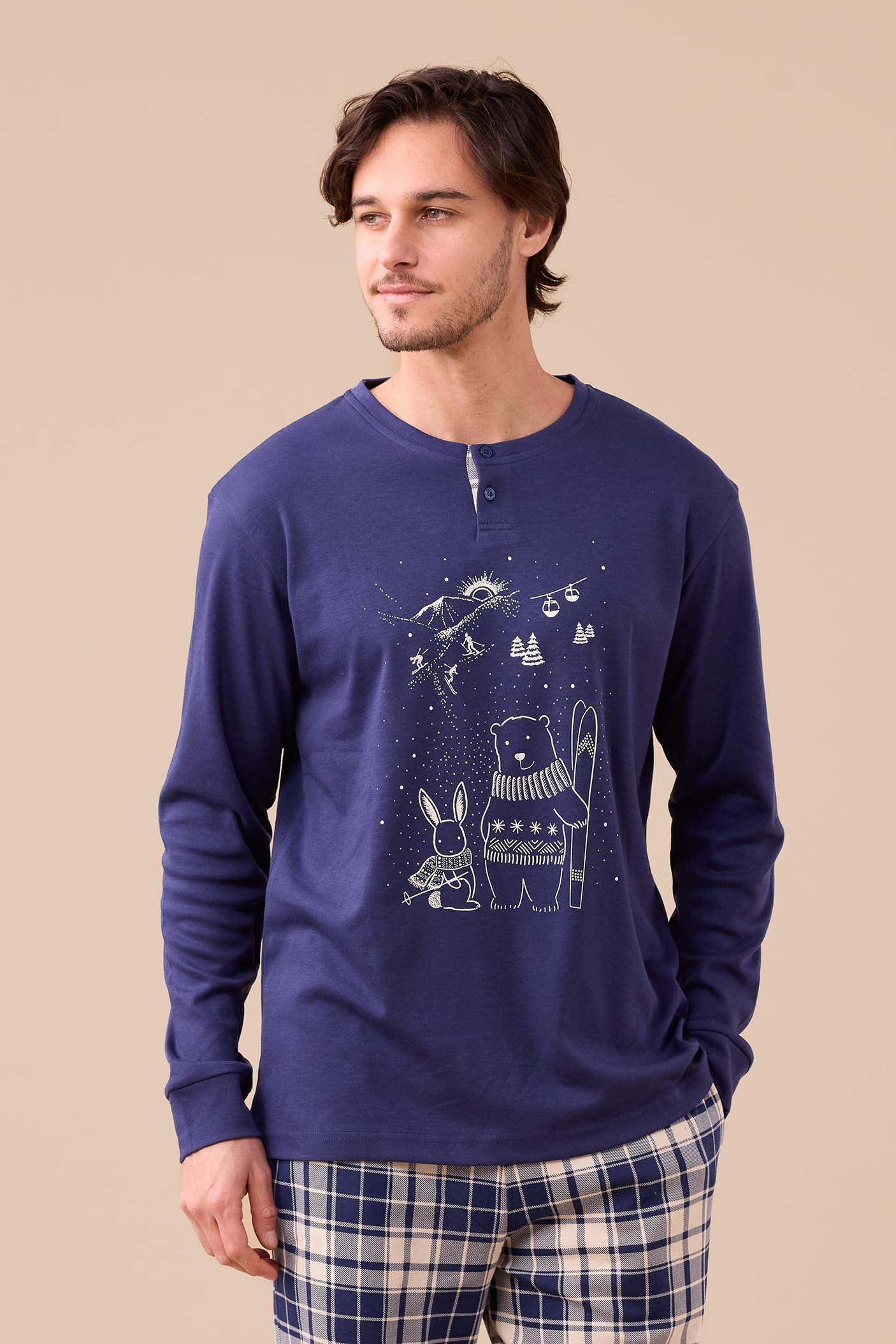 Noidinotte - Pigiama Uomo Caldo Cotone Articolo Neve