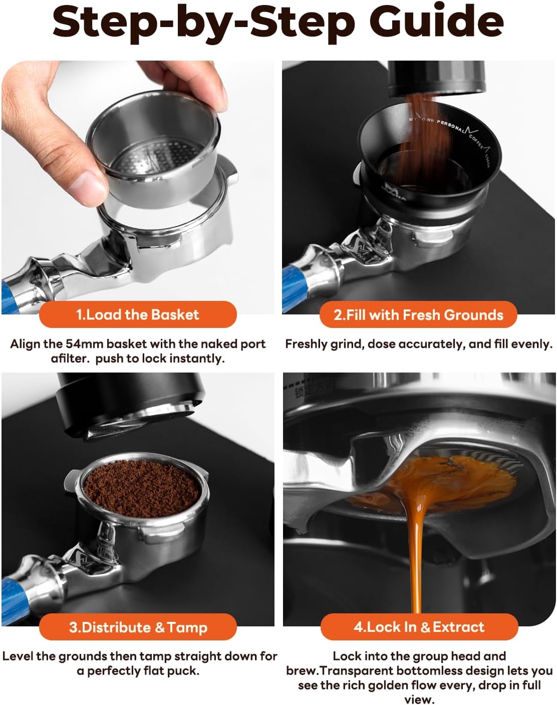 54mm Bottomless Portafilter Fits Breville Sage Barista Express Machines - MUVNA 3 Ear Naked Portafilter with 16g Double-layer Filter Basket, Blue - Image 8