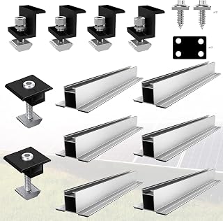 12 Stück Balkonkraftwerk-Halterung mit T-Haltern, Schrauben und Klemmen | 12-teiliges Balkonkraftwerk-Set mit 6 T-Haltern (120 mm), 4 Endklemmen, 2 Mittelklemmen, Schrauben und Unterlegscheiben.