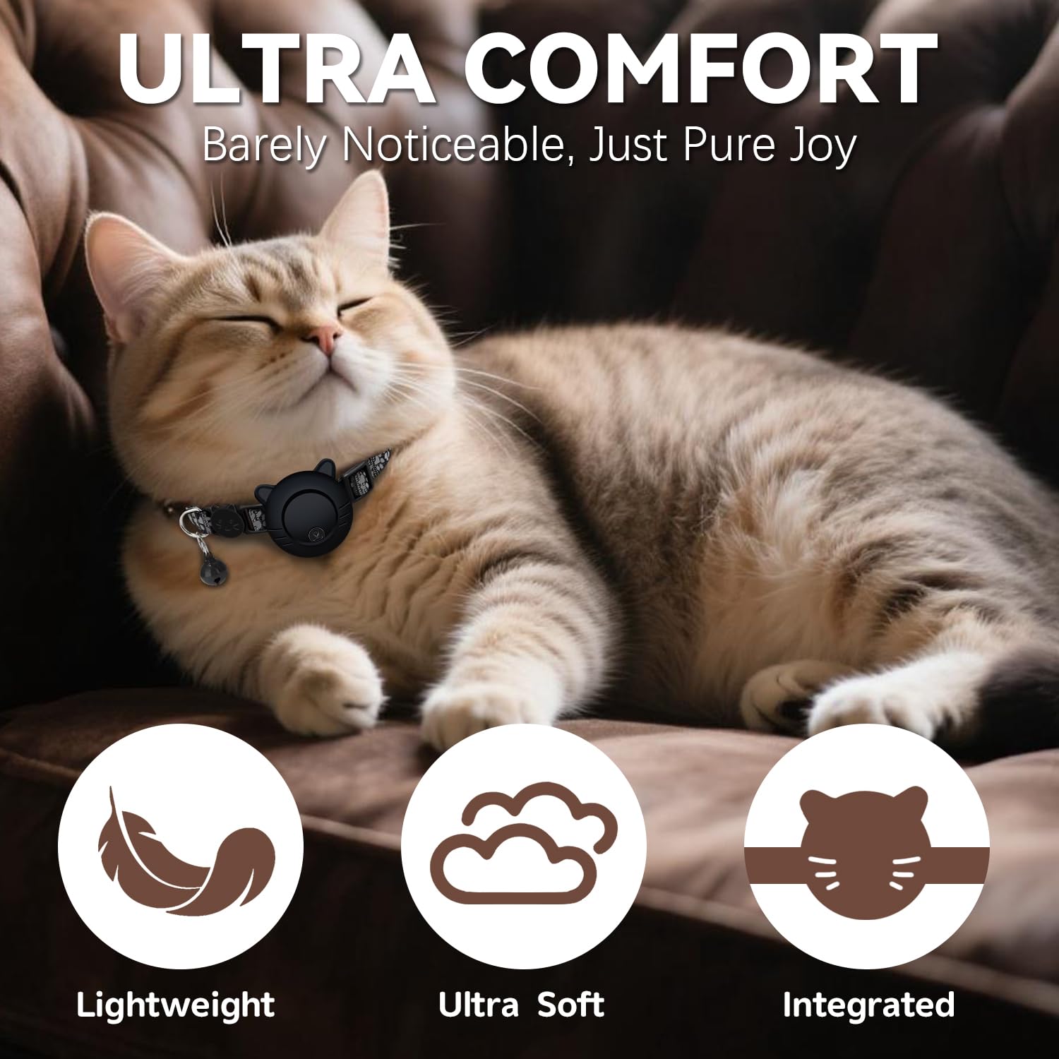 Waterproof Cat Tracker Collar with Airtag Finder | Apple Find My Compatible (iOS Only) | Breakaway Design with Reflective Pattern & Bell | Fits Neck Sizes 8-12" | Black - image 4