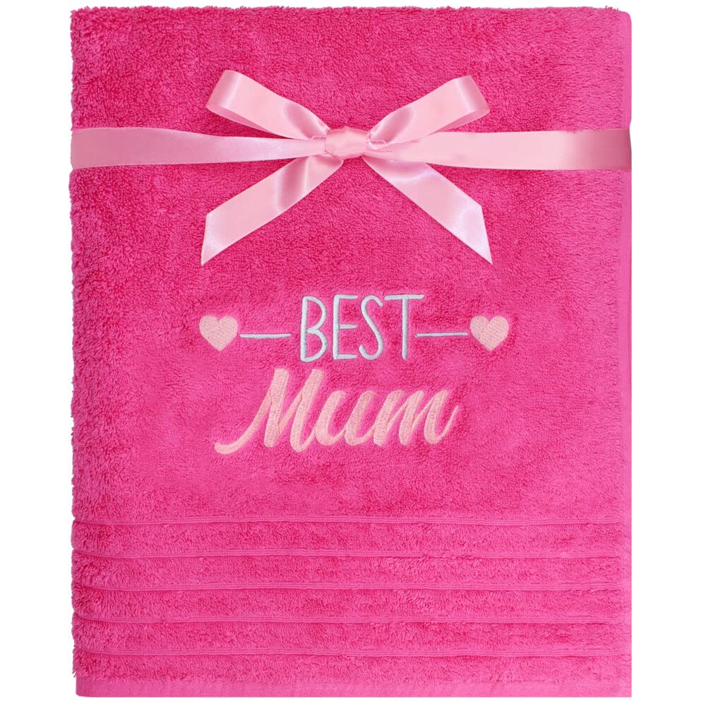 Teddyt's Green Embroidered Best Mum Pink Cotton Bath Towel