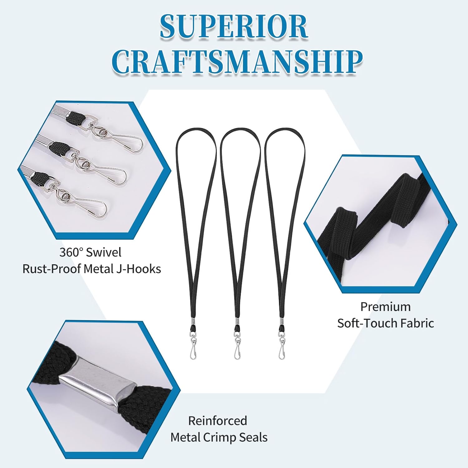 Lanyards for ID Badges, 200 Pack lanyards bulk with Metal Swivel J-Hook, Nylon, 3/8 Inch Width，for ID Badges Neck Cruise Name Tag ID Holder keys, Black