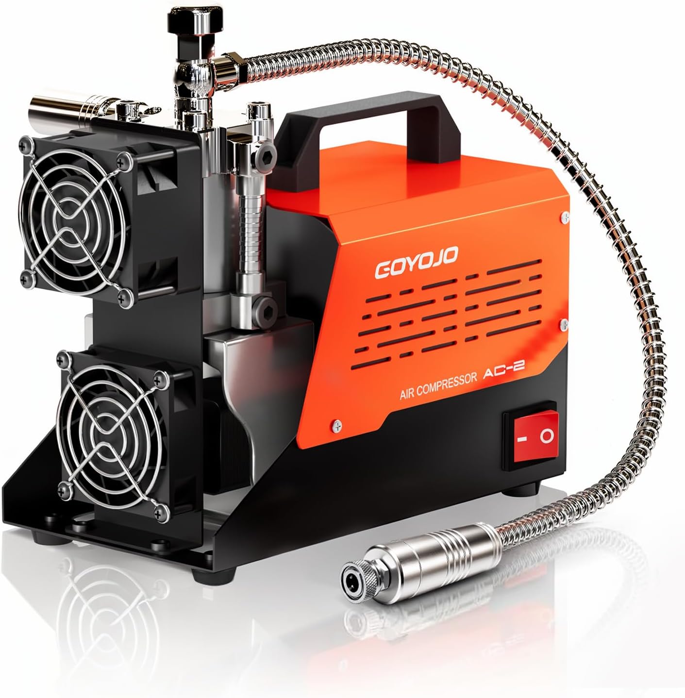 GOYOJO AC-2 PCP Air Compressor, 4500Psi/30Mpa Portable Oil-Free Pump for PCP Airguns & HPA Paintball Tanks, Dual Power 12V DC & 110V/220V AC with Converter, Safety Pressure Relief Valve