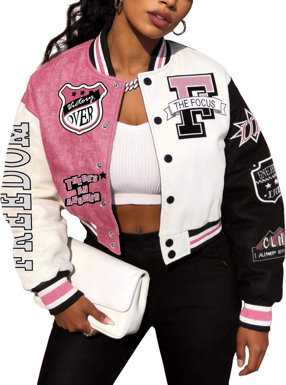 COZYPOIN Women's Varsity Jacket Cropped Letterman Jacket Lightweight Button Down Bomber Racer Baseball Y2K Coats