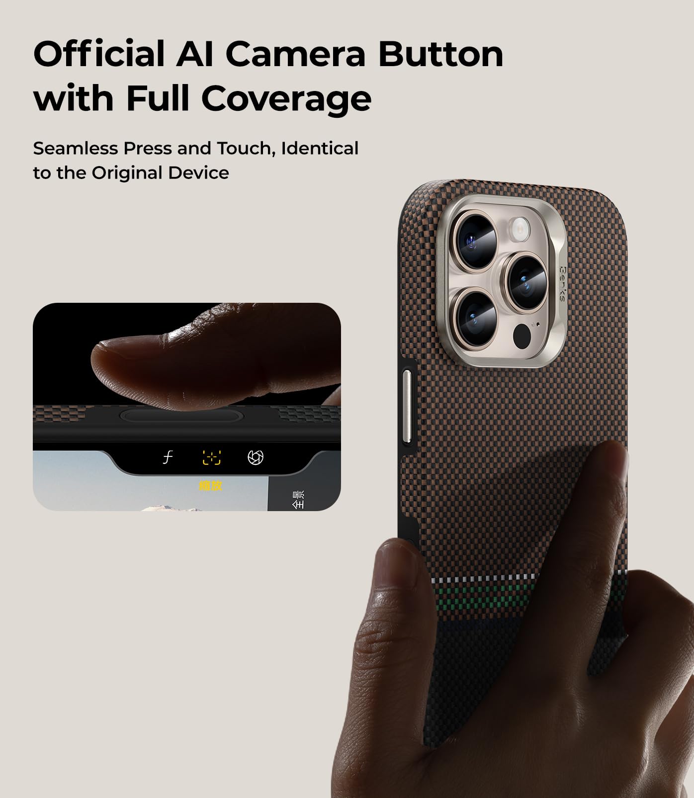 BENKS für iPhone 16 Pro Hülle mit Kamerasteuerung Capture Button, Kompatibel mit MagSafe, Aus Kevlar Aramidfaser Gefertigt, Stoßfest Kratzfest Handyhülle für 16 Pro Case, ArmorPro Prestige