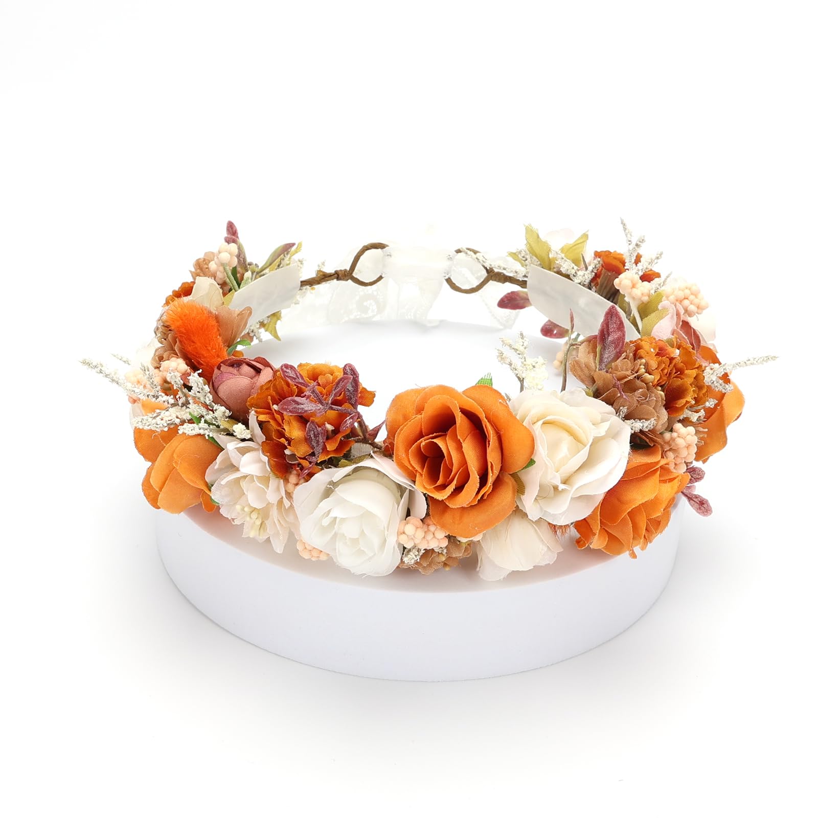 WHOLESALE Orange Floral Headband Costume Accessory Amazon.com : PoshMyra Burnt Orange Flower Crown for Girls  main image 4