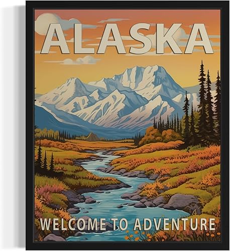 Alaska State Scenery Poster Art Print, Retro States Landscape Wall art Decor, Ad