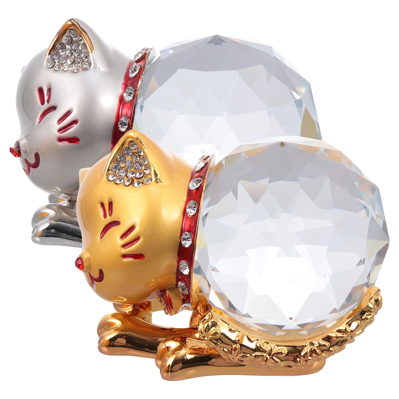 ifundom Ornamento es Estatuilla de Gato de La Suerte de Maneki Neko de Cristal para Decoración de Coche de Cumplea?os de Bodas 2 Piezas Decoración De Escritorio