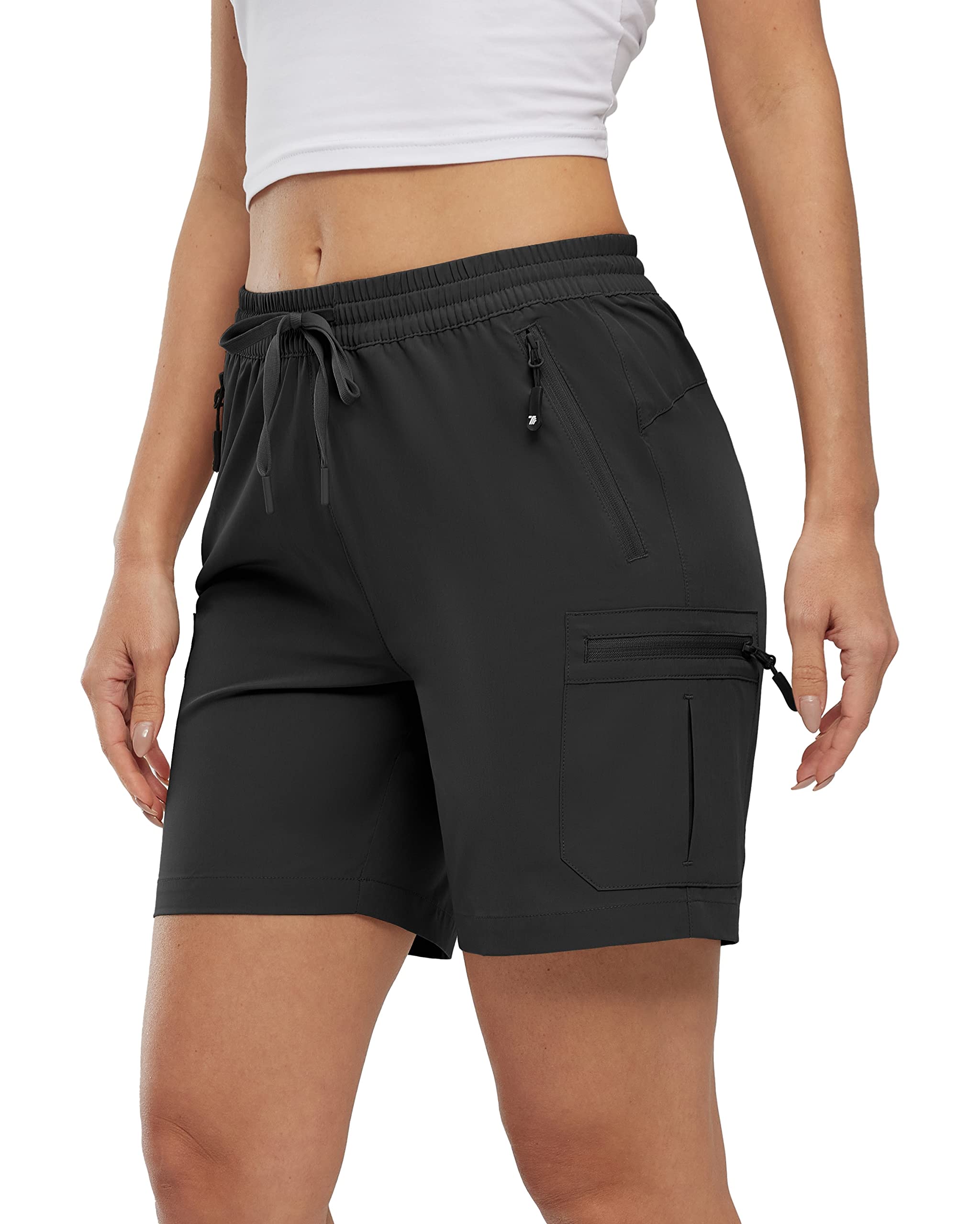 Rdruko Short cargo pour femme avec cordon de serrage élastique taille haute d'été décontracté à séchage rapide pour le travail, les voyages, le golf, la randonnée, la marche, résistant à l'eau