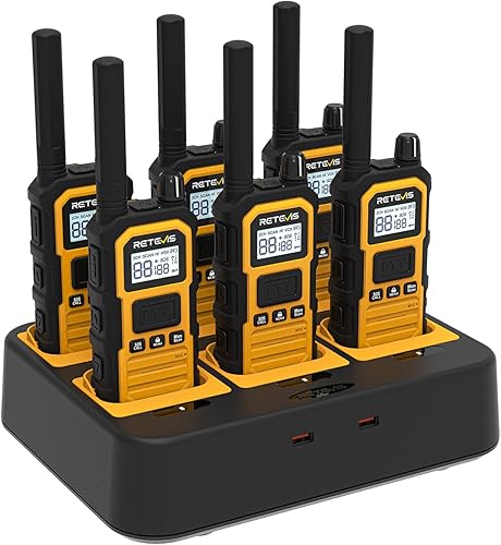 Retevis RB648 Plus Long Distance Walkie Talkie, IP67 Waterproof Two Way Radios with 6 Way Charger, Extended Range, 2000mAh, Industrial walkie talkie with Easy Read LCD for Construction (6 Pcs, Yellow)