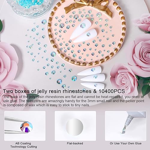 Miniatura 3 de 10400 diamantes de imitación de color azul claro gelatina, gemas de resina para uñas y diamantes de imitación, cristales no termofijos, diamantes de