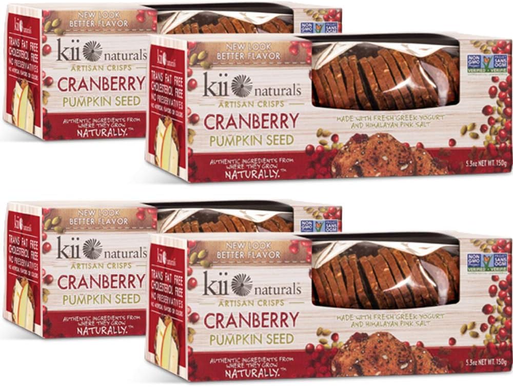 Kii Naturals Artisan Crisps, Cranberry Pumpkin Seed, 5.3 Ounce (Pack of 4)