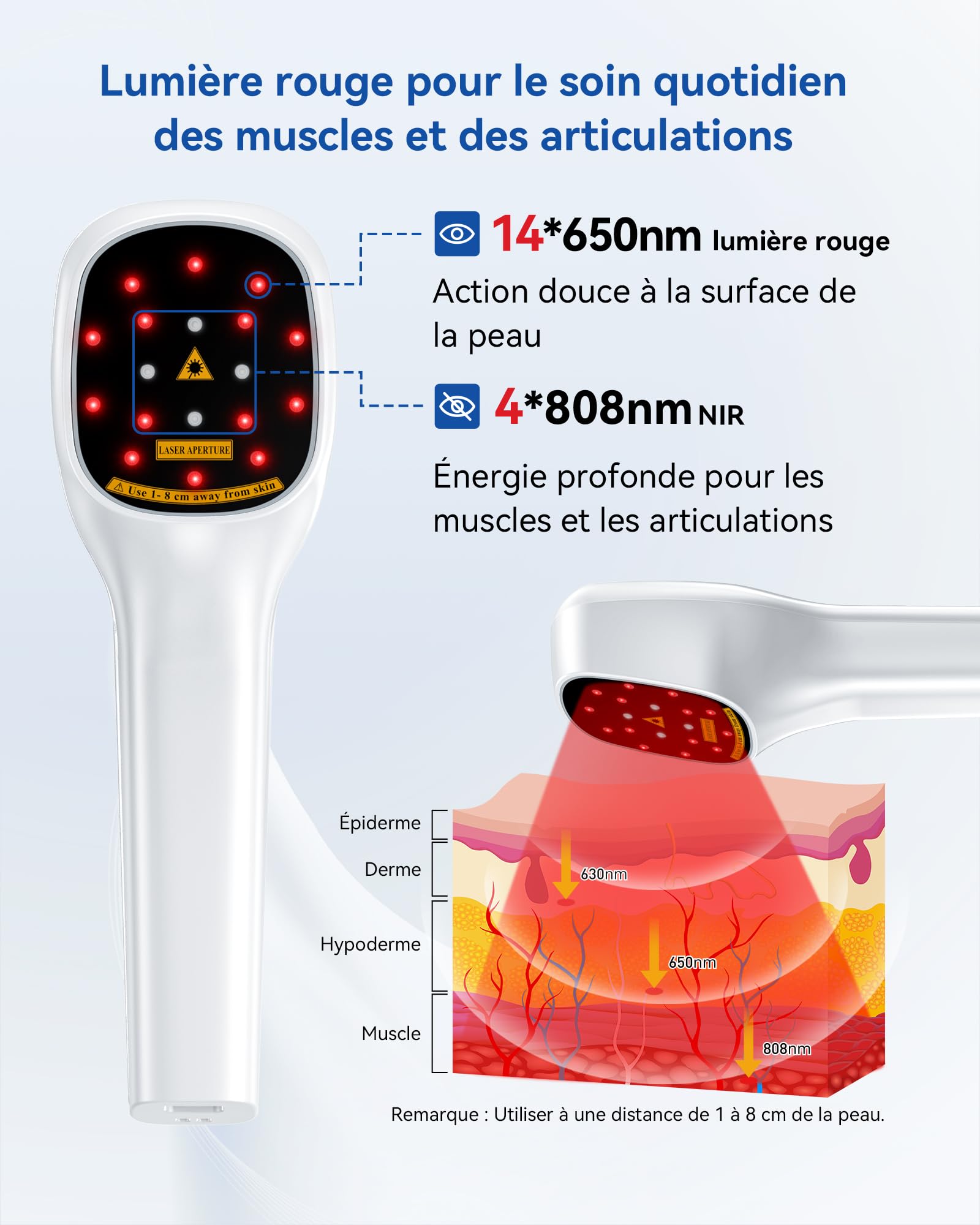 Dispositivo de terapia láser frío, Tratamiento con infrarrojos 4000 mAh, 4x808nm +14x650nm, Lámpara Infrarroja para cuidado muscular y articular, personas y mascotas (blanco y negro)