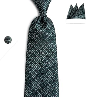 CDYEGSJ Cravatta Set Cravatta Seta Jacquard Tessuti, for Uomo Verde Scuro Cravatta Uomo con Pochette Gemelli Set di Alta qualità (Color : N)