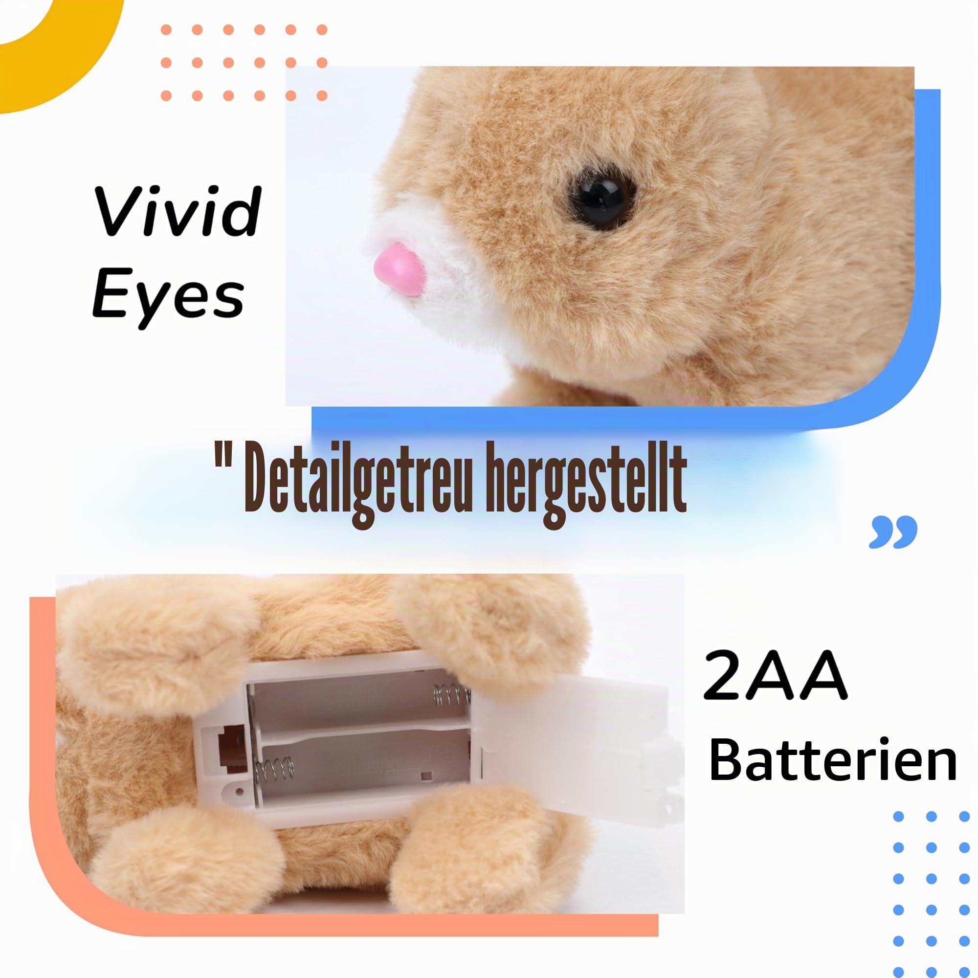 Hopearl Hüpfendes Kaninchen Interaktives elektronisches Haustier Plüsch Hasen Spielzeug mit Geräuschen und Bewegungen animiertes Gehen Wackelohren zuckende Nase Geschenk für Kleinkinder, Braun,18cm
