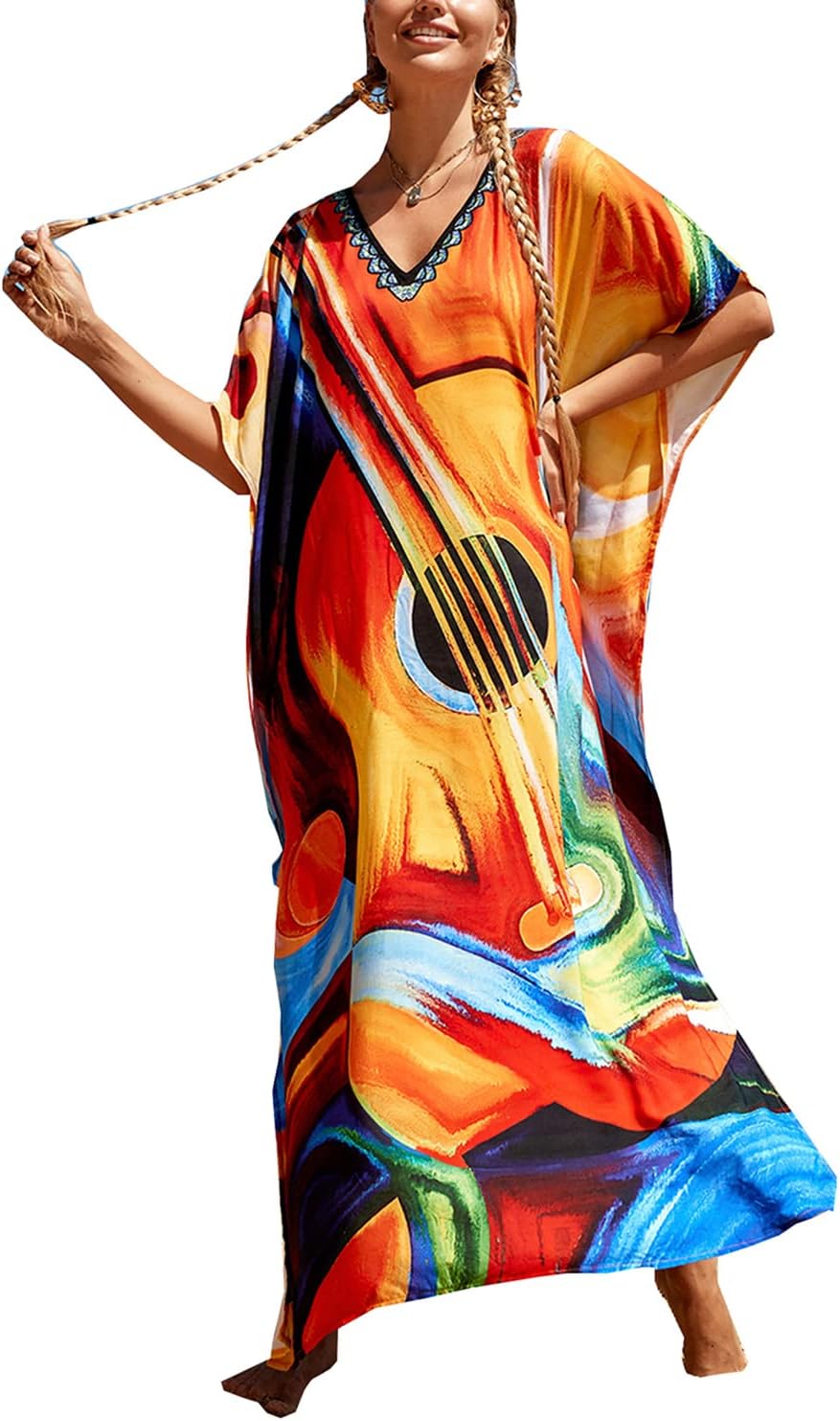Women's Long Kaftan Bohemian Cardigan Beach Swimsuit Cover Up Dress Plus Size Robe