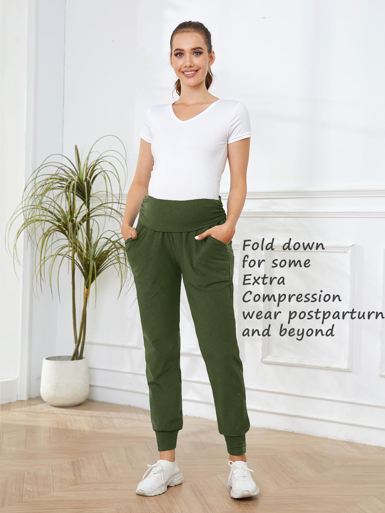 PARNIXS Pantalon de Jogging de maternité pour Femme - Pantalon de survêtement Extensible pour entraînement, Sport, Salon, Grossesse, Yoga avec Poches