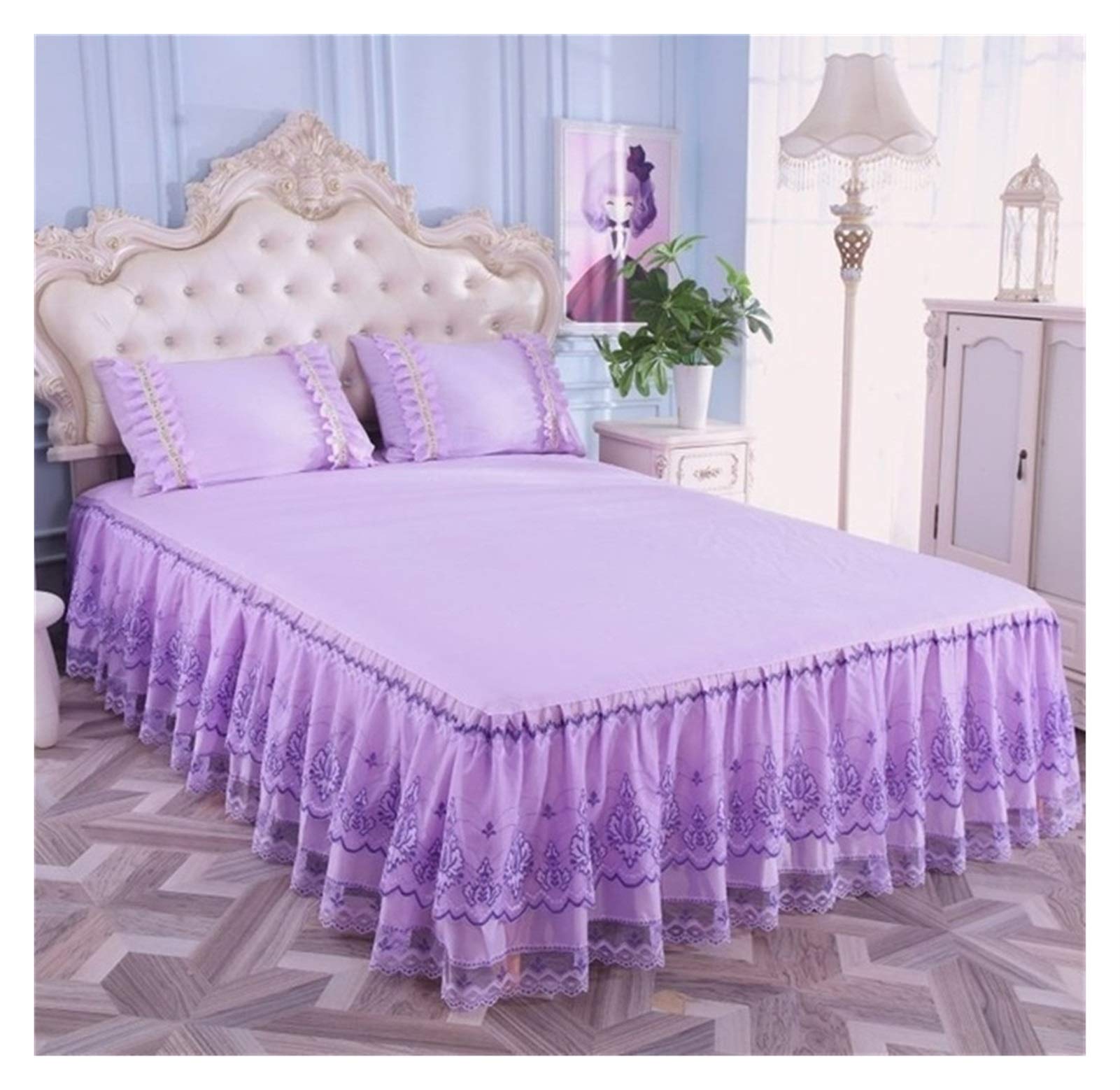WSMNYH Bed Skirt Romantic Bloom Pattern Solid Color Bed Skirt Non-slip Dust Ruffle Queen Size Bedspread Bed Skirt Bed Valance (Color : LD 1805 4, Size : 200x220cm)