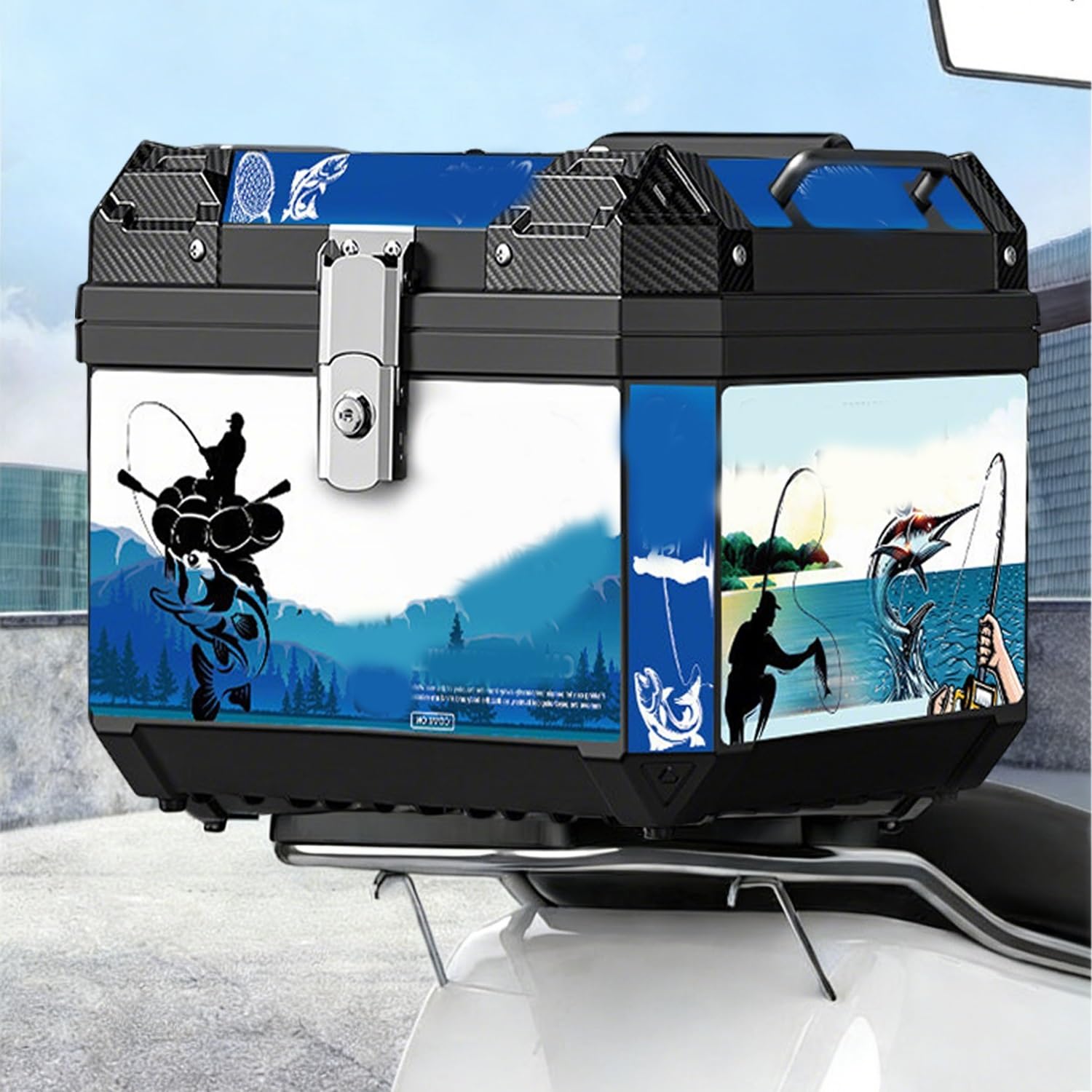 Top Case Moto 48L con Placa De Montaje Incluida, Maletero De Moto Rígido Impermeable, Espacio Suficiente para Casco Integral, Diseño para Desplazamiento Diario(48L B1)