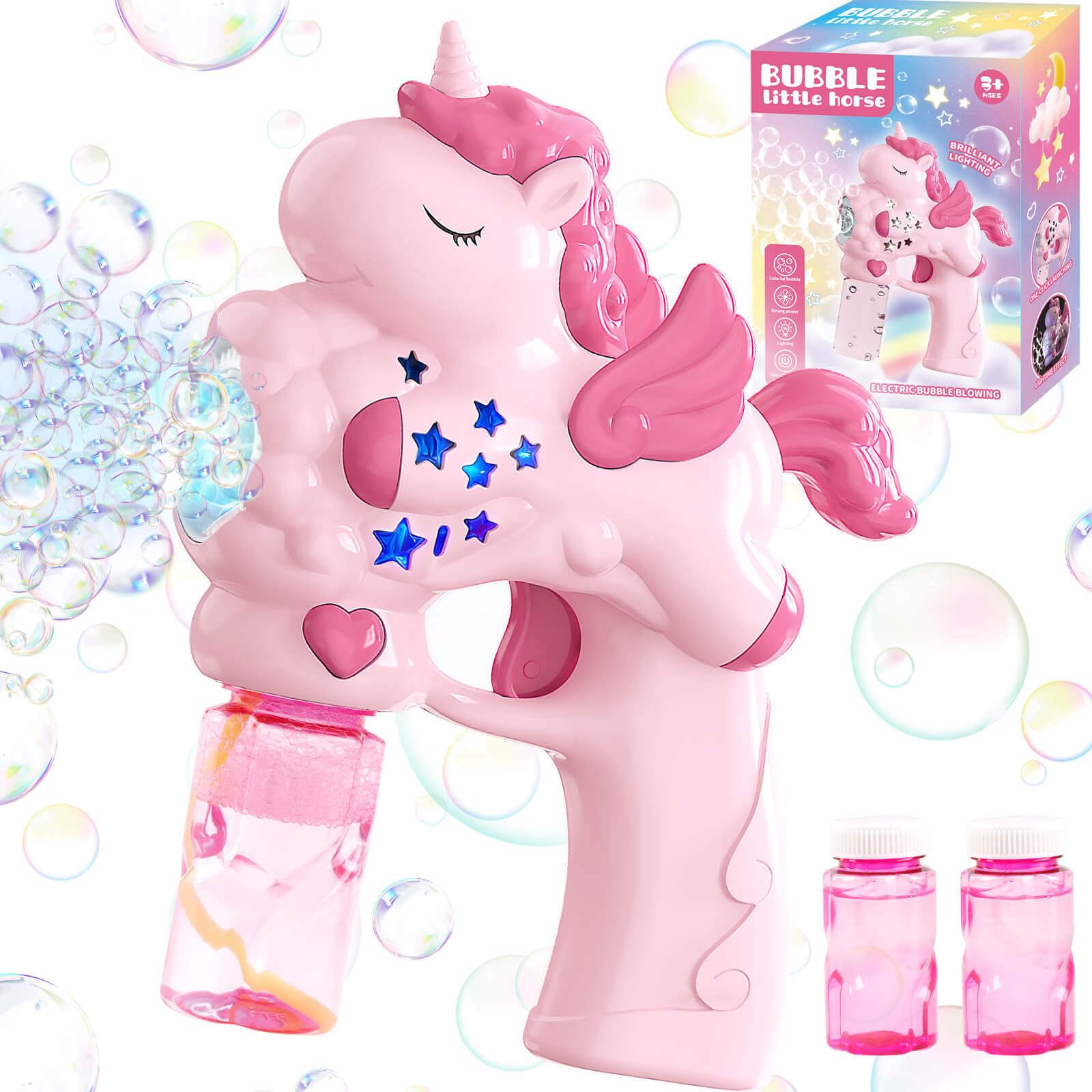 Toys for 3+ Year Old Girls: Unicorn Bubble Gun for Kids Gifts for Age 3 4 5 6 7 8 Children Bubble Blower Toys Birthday Presents Outdoor Summer Party Wedding Automatic Bubble Machine (Pink)