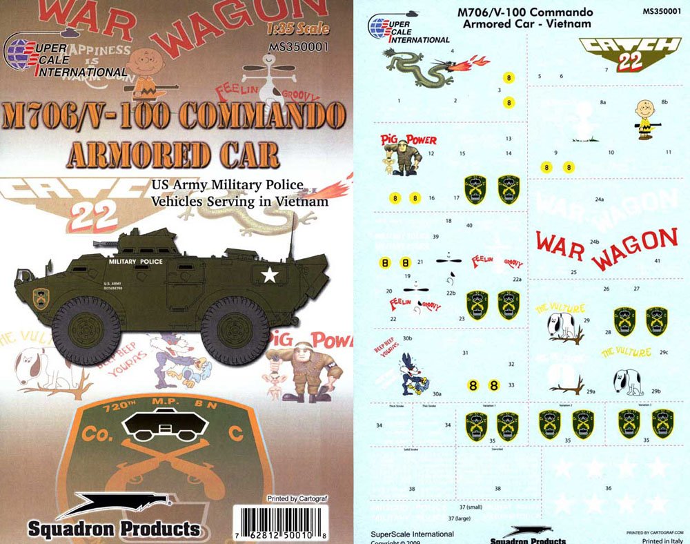 M706/V-100 Commando voiture blindée Vietnam : kit autocollants et guide peinture US Police