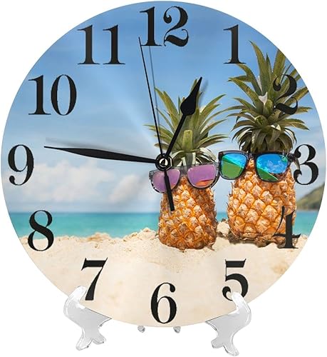 Miniatura 8 de Divertidas piñas en el mar, reloj de pared de playa, funciona con pilas, reloj redondo silencioso, decoración de pared para la oficina en casa,