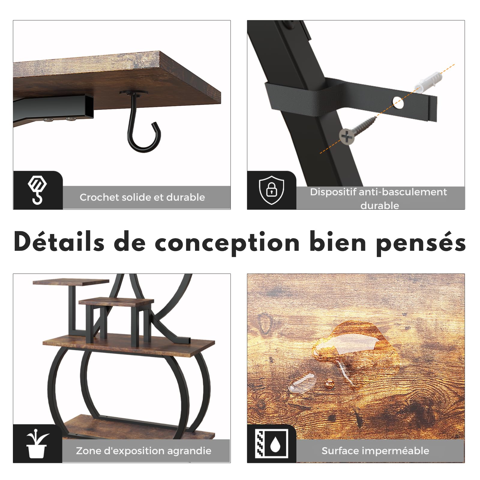 LEADZM Support plantes interieur avec lampes de croissance, étagère à 10 niveaux, en métal, grande étagère de présentation pour plantes, pour la maison, la terrasse (Noir, Forme d'arbre)