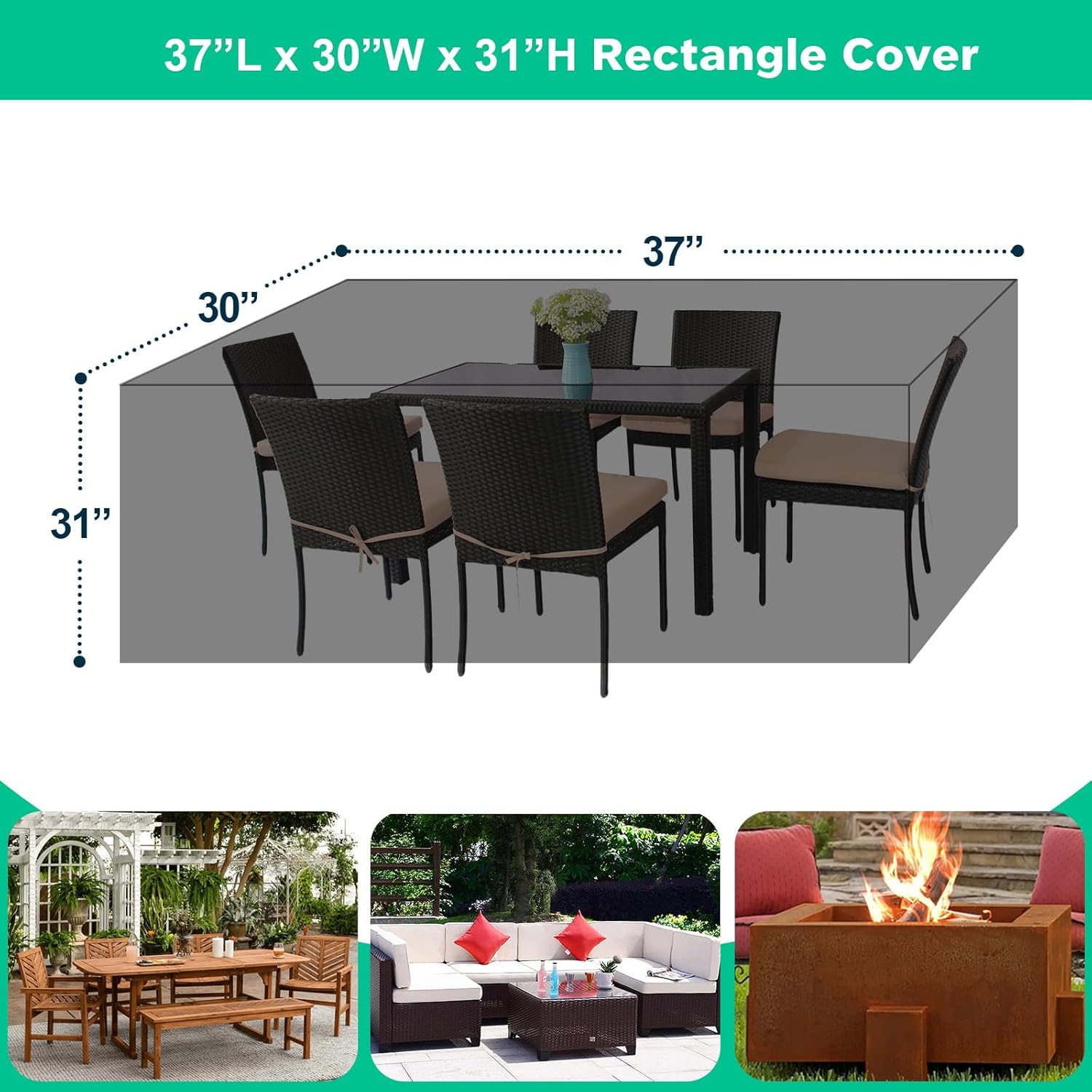 Outdoor Furniture Covers Waterproof, 37”L x 30”W x 31”H Patio Furniture Set Cover, Outdoor Table Chair Set Cover- Outside Deck Waterproof Fire Pit Covers Water Resistant Large