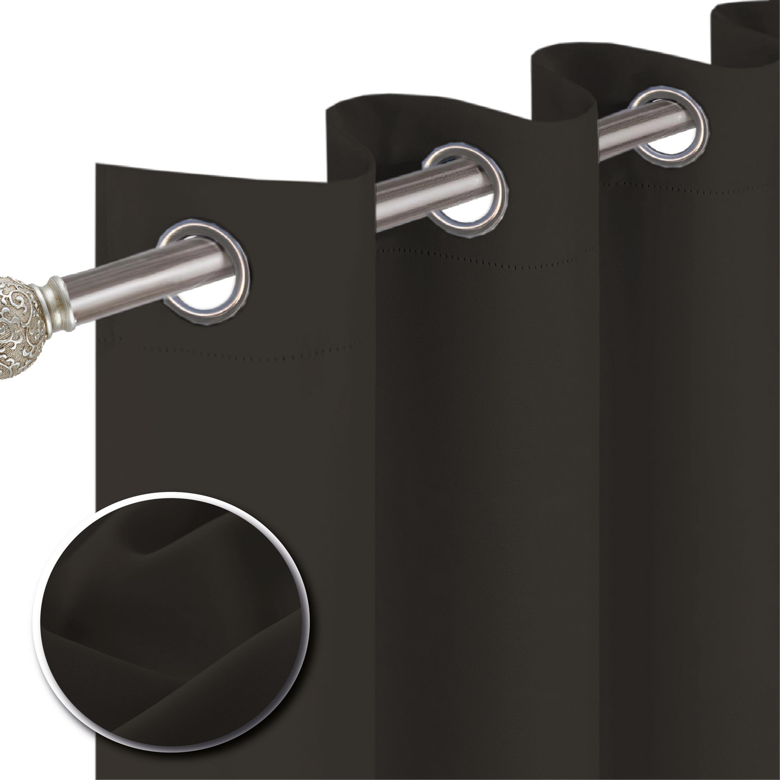 funky gadgets Blackout Curtains for Bedroom 90 Inch Drop Thermal Insulated Eyelet Curtains & Drapes Black Out Curtain for Kitchen, Living Room 2 Panels (66x90 Inch Brown)