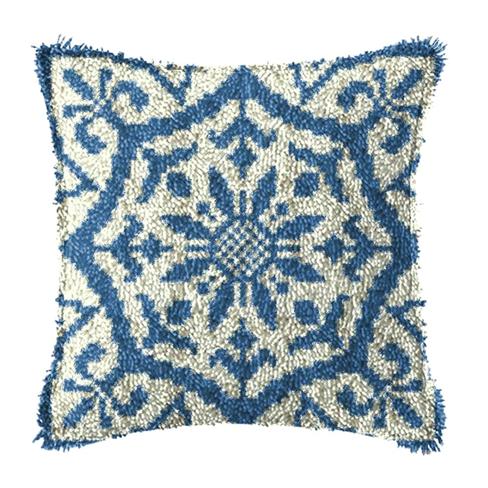 DL-YTG DIY Latch Hook Kits Throw Pillow Flowers Cover Rug Pattern Color Printed Canvas16X17 inch, Crochet Needlework Crafts for Adults