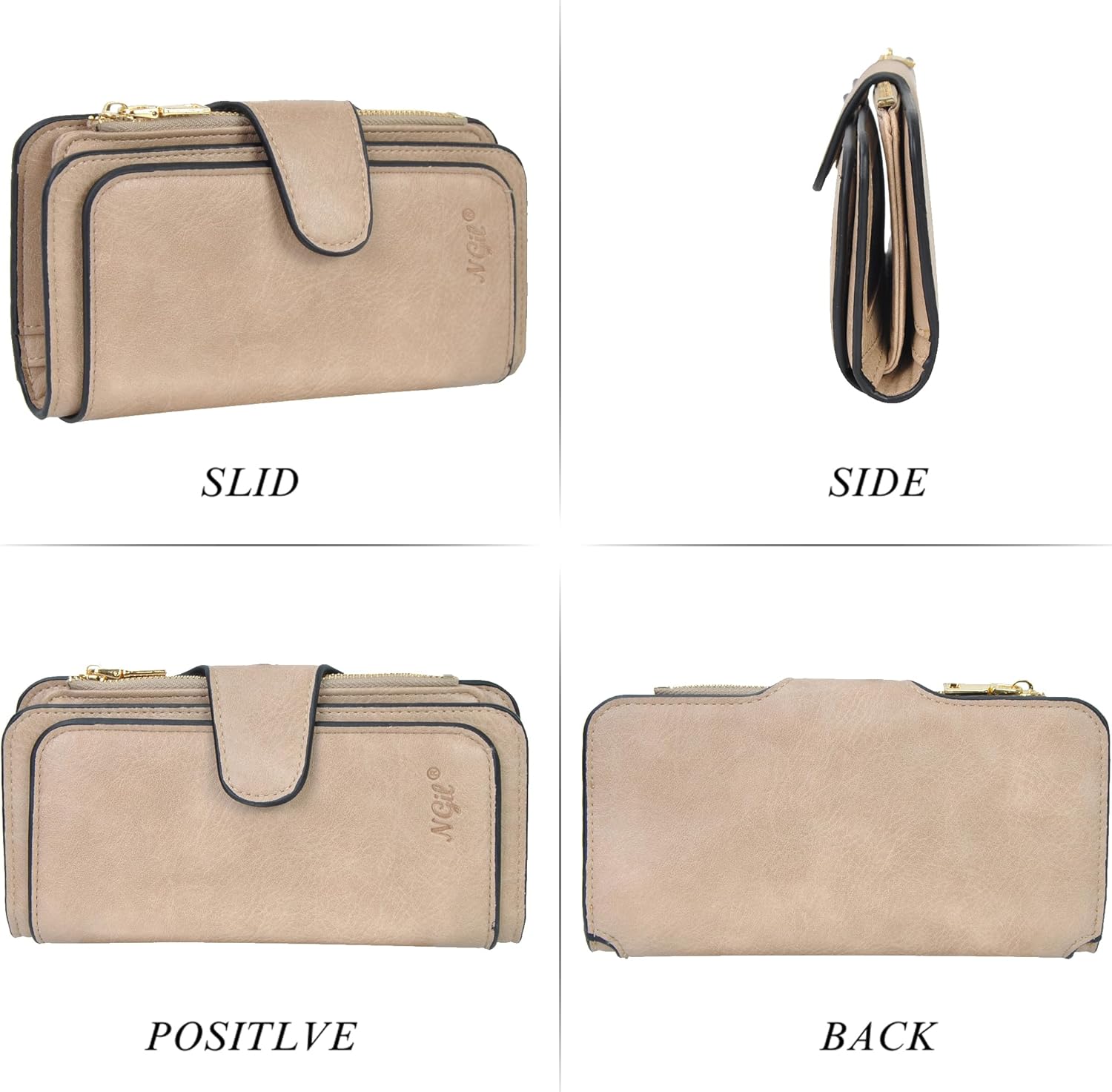 NGIL Women Wallet Faux Leather RFID Trifold, High Capacity Women Wallet, Multi Credit Card Holder Organizer Ladies Clutch, Faux Leather Vintage Wallet (Khaki) - Image 4