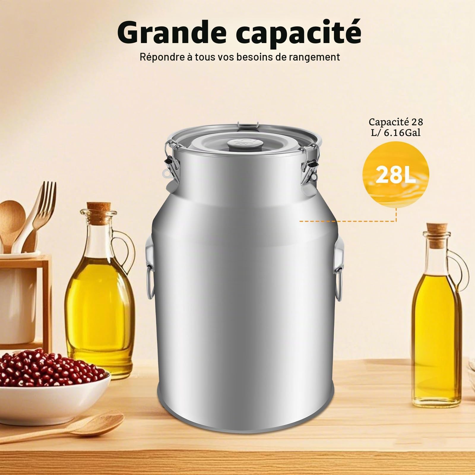 MINRS Pot à lait en acier inoxydable avec couvercle 28 l avec couvercle scellé et bouchon à serrage Barista, pot à lait pour le transport ou le stockage