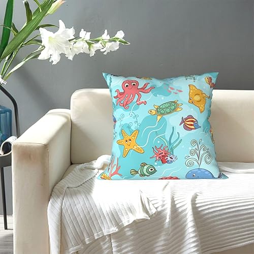 Miniatura 5 de Fundas de almohada decorativas de 12 x 12 pulgadas, diseño de peces de dibujos animados azules y estrellas de mar, fundas de cojín decorativas para