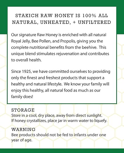 Miniatura 3 de Miel 100% pura sin procesar ni calentar, enriquecida con jalea real, polen y propóleo, de Stakich