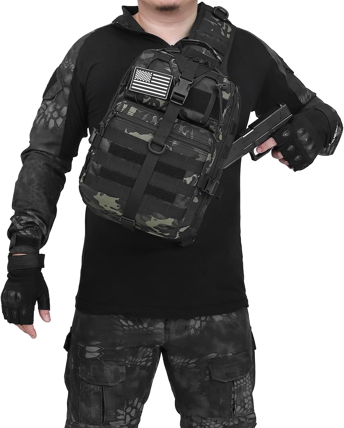 ATBP Tactical Crossbody Backpack Large Sling Pack With Holster Shoulder Bag For Men Outdoors Hiking Camping Gym