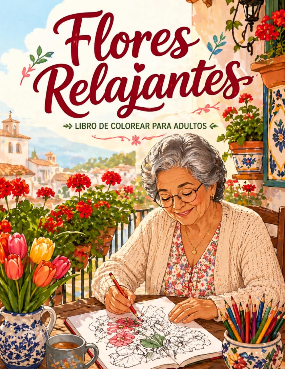 Flores Relajantes y Escenas de Jardín: Libro de Colorear para Adultos y Personas Mayores