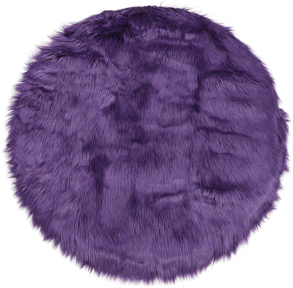 Tapis en fausse peau de mouton violet rond 90cm XYWHPGV pour chambre et salon
