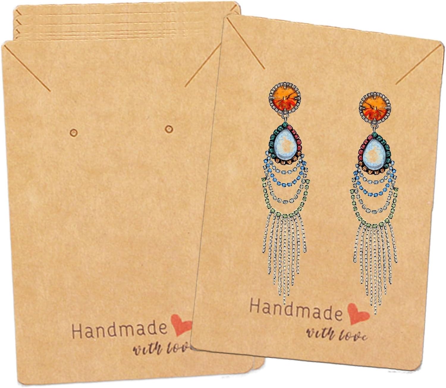 LEZIEBIRE 2.4x3.5In Earring Cards - Earring Holder Cards with Handmade with Love, 100PCS Earring Display Cards for Earrings Necklace Display and Jewelry Packaging Supplies (Craft Paper)