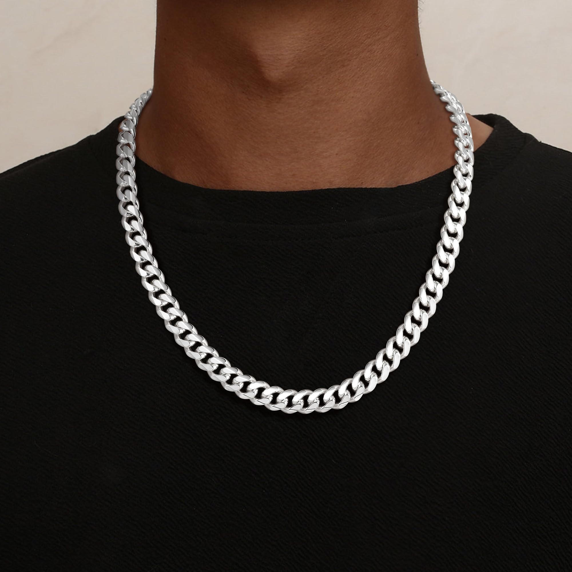 SLOONG S925 Silber Kette für Herren - 10mm Breit Sterling Silber über Kubanische Kette Schmuck Geschenk für Männer Verschiedliche Längen 46/51/56/61/66/76CM