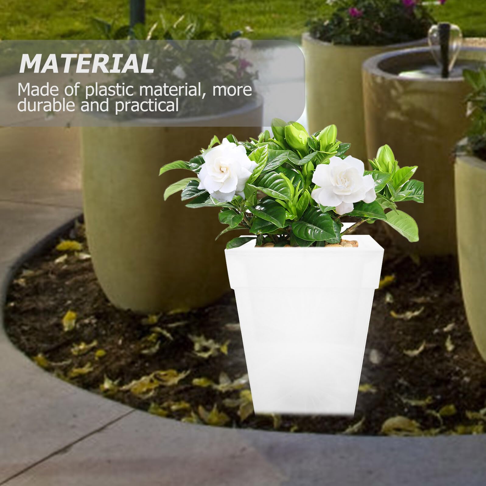 Fioriera ad Energia Solare Quadrata in Plastica Bianca Vaso Luminoso da Giardino per Esterni Decorazione Cortile Luce Solare Calda per Balcone e Festa