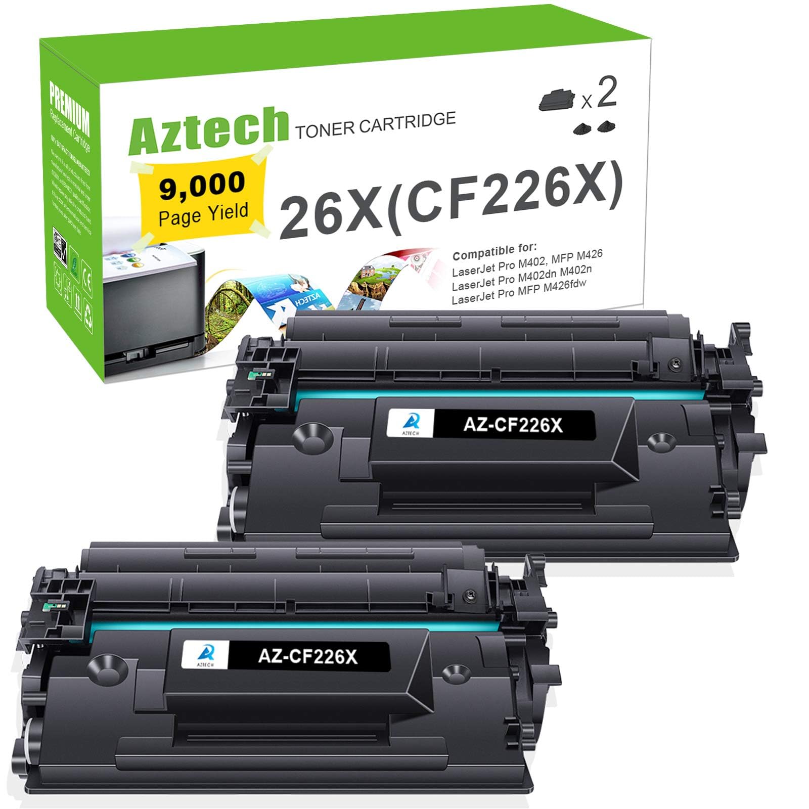 AztechCompatible Toner Cartridge Replacement for HP 26X CF226X 26A CF226A CF226XC Laserjet Pro M402dn M402n M402dw M402d MFP M426fdn M426fdw M426dw M402 M426 Printer (Black 2-Pack)