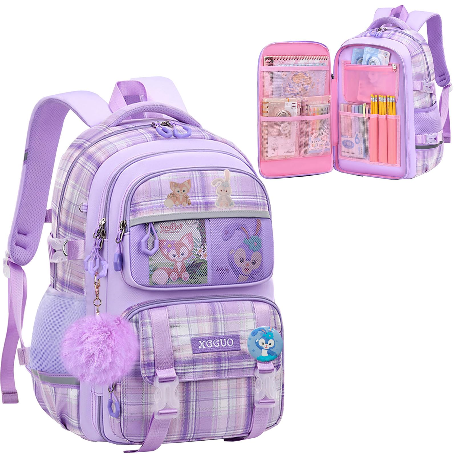 WYCY Mochila para Niñas Moda Refrigerador Puerta Mochila Escolar Gran Capacidad Kawaii Mochila Escolar con Lindos Colgantes de Unicornio y Mochila Impermeable para Niñas