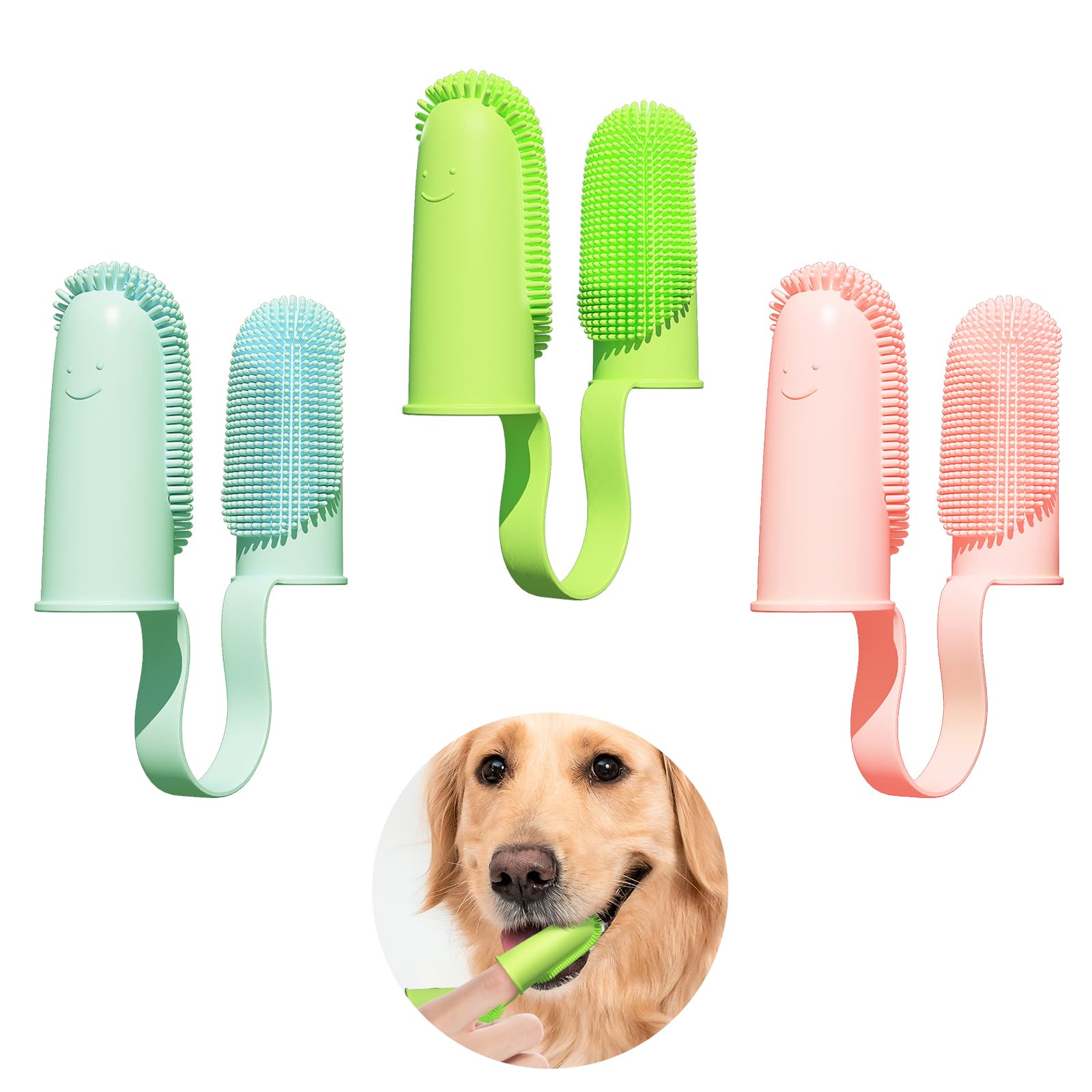 3 Pack Finger Toothbrush Kit for Easy Teeth Cleaning, Double-Finger Toothbrush Dental Care for Puppies, Cats and Small Pets