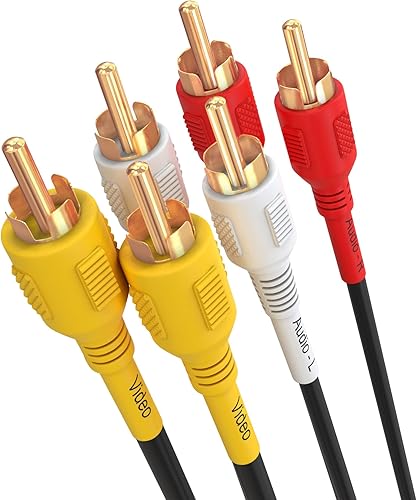 Cmple - 3 cables RCA de 1.5 pies compuestos tres RCA macho a macho Audio Video Cables AV chapado en oro triple enchufe para reproductores VHSDVD,