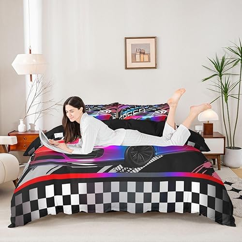 Vista 145 de Feelyou Juego de ropa de cama de coche de carreras y avión en blanco y negro – Funda de edredón y funda de edredón para niños y adolescentes