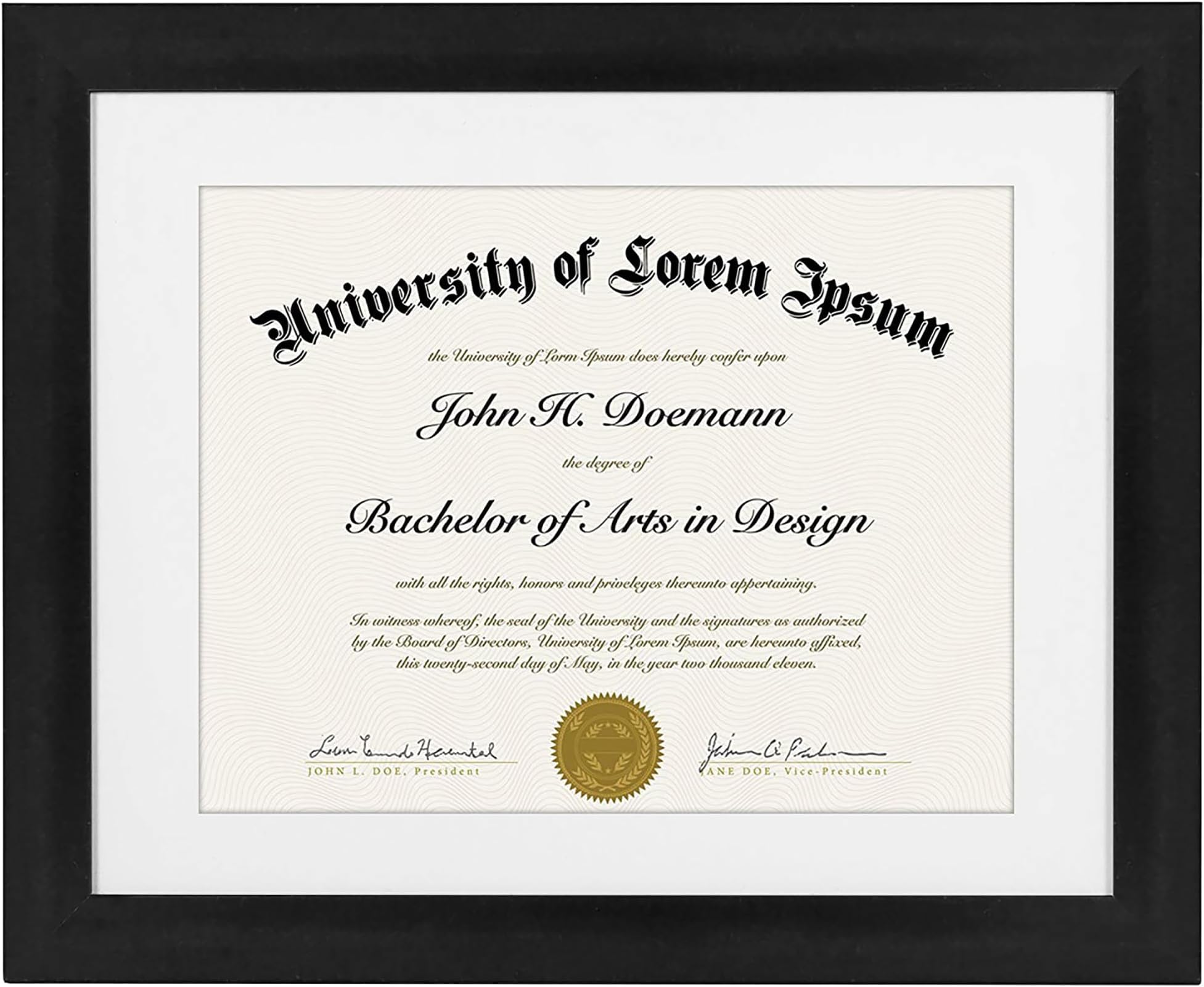 Americanflat 11x14 Diploma Frame with Shatter-Resistant Glass - Use as 8.5x11 Frame with Mat or Display 11x14 Documents Without Mat - Certificate Frames with Engineered Wood for Wall Display - Black